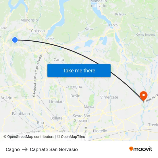 Cagno to Capriate San Gervasio map