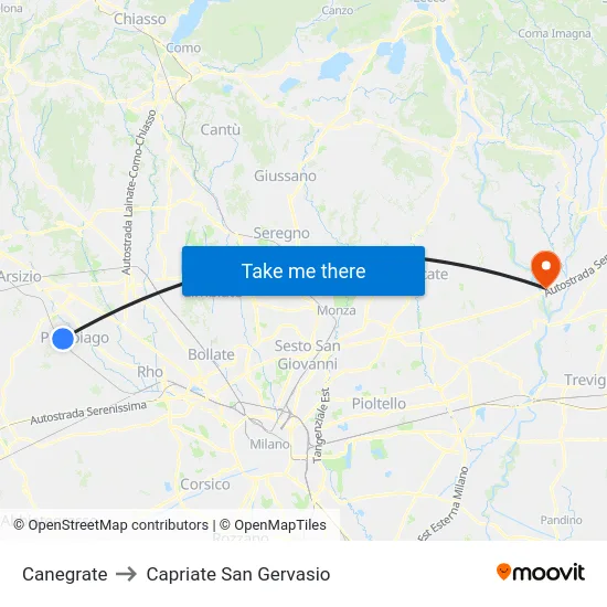 Canegrate to Capriate San Gervasio map