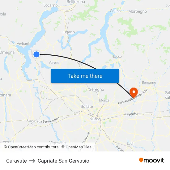 Caravate to Capriate San Gervasio map