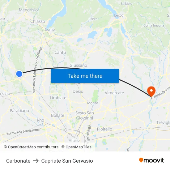 Carbonate to Capriate San Gervasio map