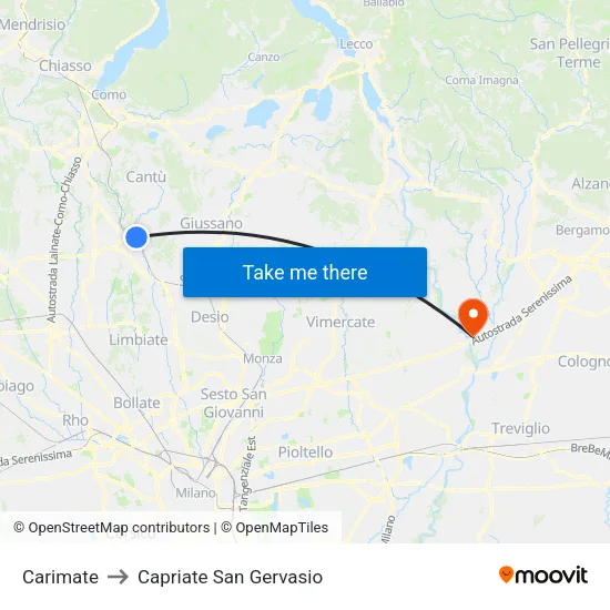 Carimate to Capriate San Gervasio map