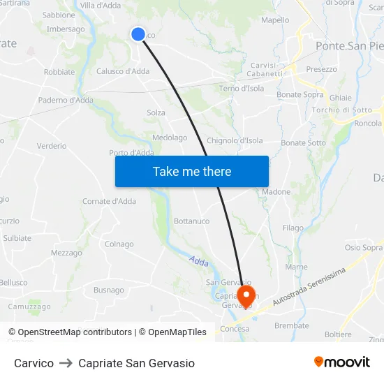 Carvico to Capriate San Gervasio map