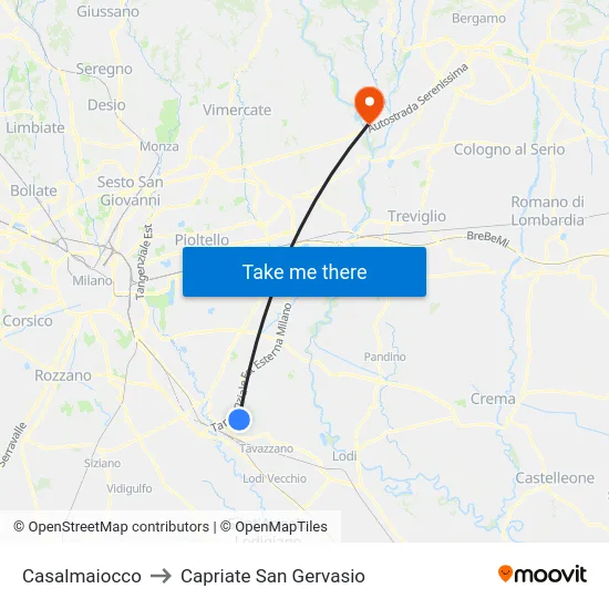 Casalmaiocco to Capriate San Gervasio map