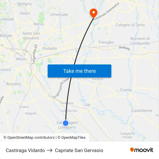 Castiraga Vidardo to Capriate San Gervasio map