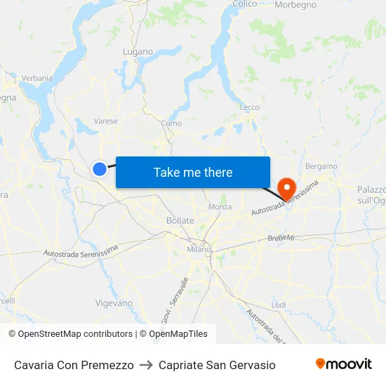 Cavaria Con Premezzo to Capriate San Gervasio map