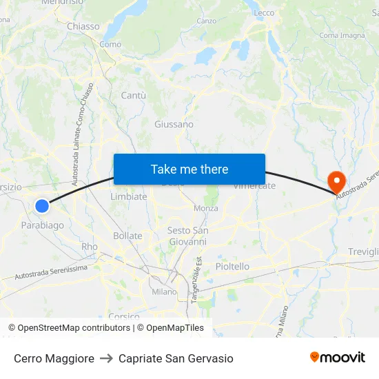 Cerro Maggiore to Capriate San Gervasio map