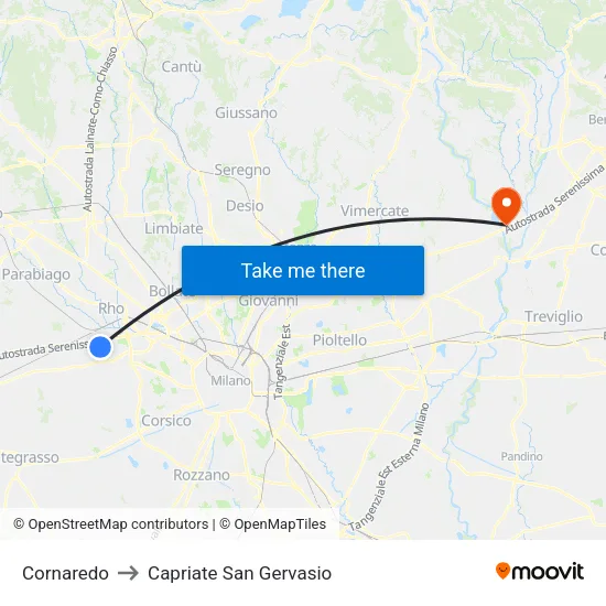 Cornaredo to Capriate San Gervasio map