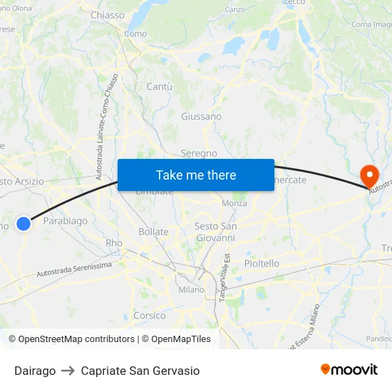 Dairago to Capriate San Gervasio map
