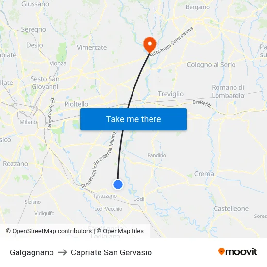 Galgagnano to Capriate San Gervasio map