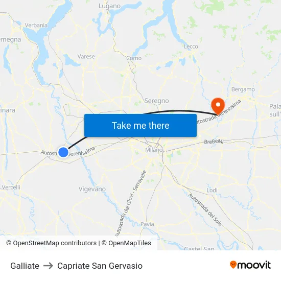 Galliate to Capriate San Gervasio map
