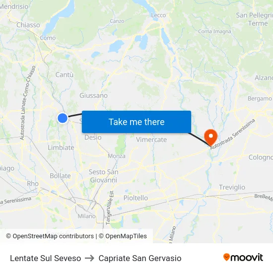 Lentate Sul Seveso to Capriate San Gervasio map