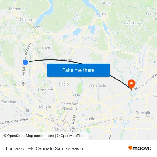 Lomazzo to Capriate San Gervasio map