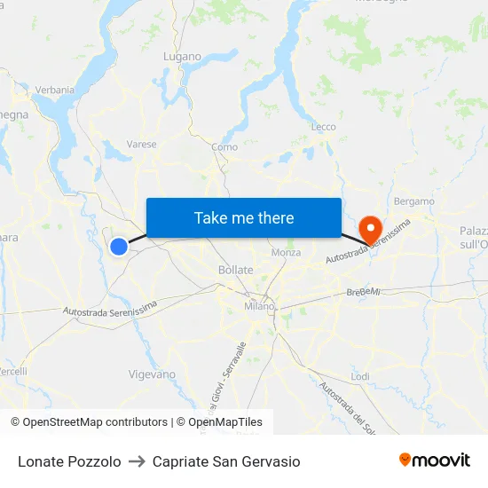 Lonate Pozzolo to Capriate San Gervasio map