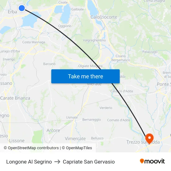 Longone Al Segrino to Capriate San Gervasio map