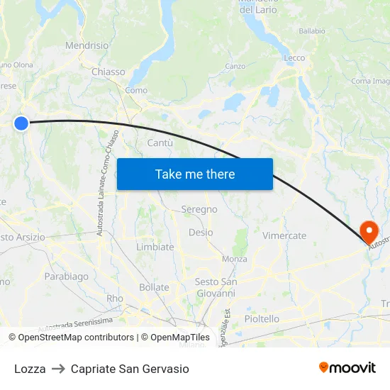 Lozza to Capriate San Gervasio map