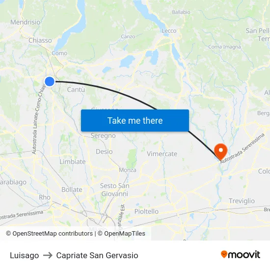 Luisago to Capriate San Gervasio map
