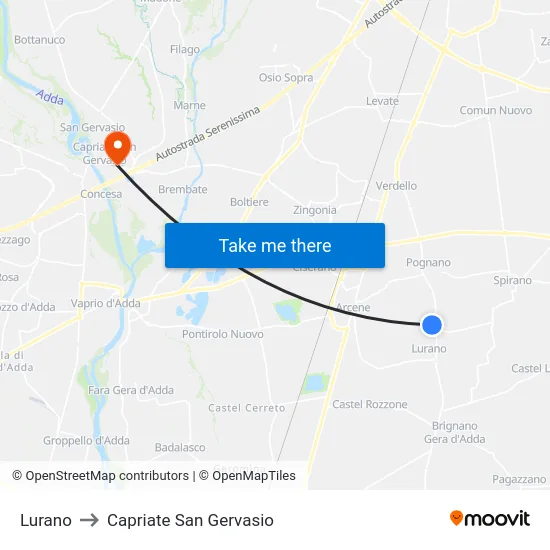 Lurano to Capriate San Gervasio map