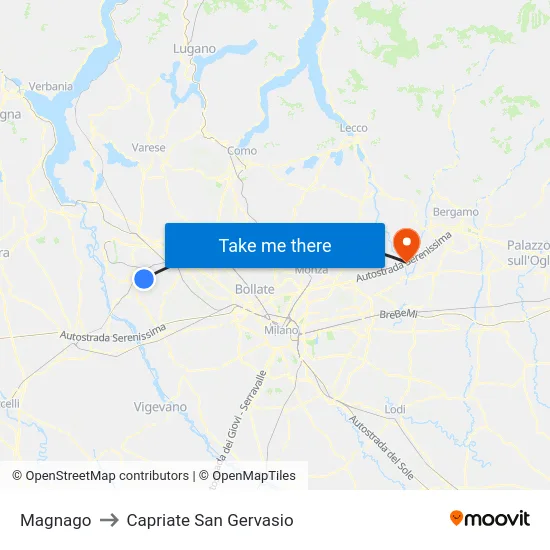 Magnago to Capriate San Gervasio map