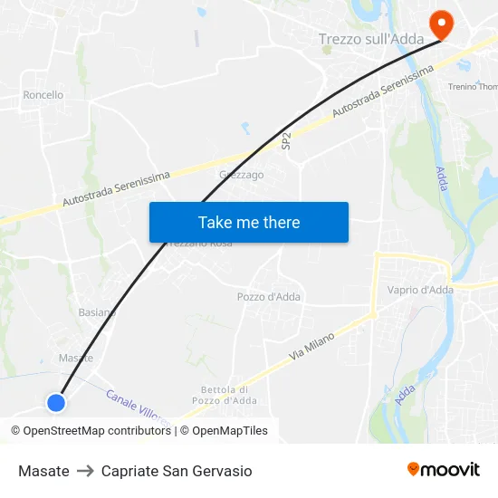 Masate to Capriate San Gervasio map