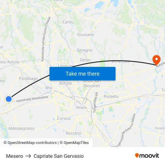 Mesero to Capriate San Gervasio map