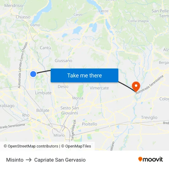 Misinto to Capriate San Gervasio map