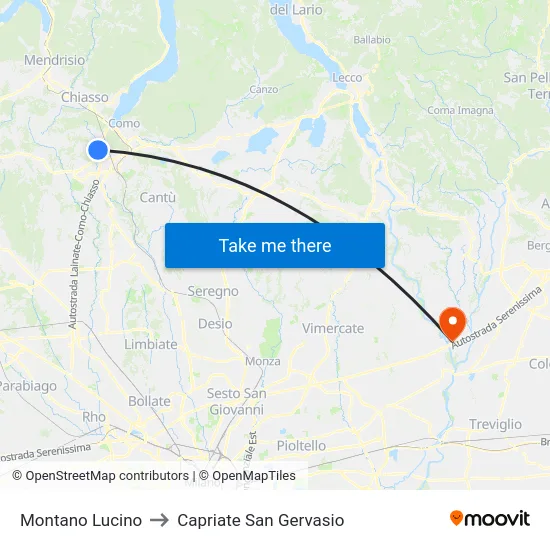 Montano Lucino to Capriate San Gervasio map