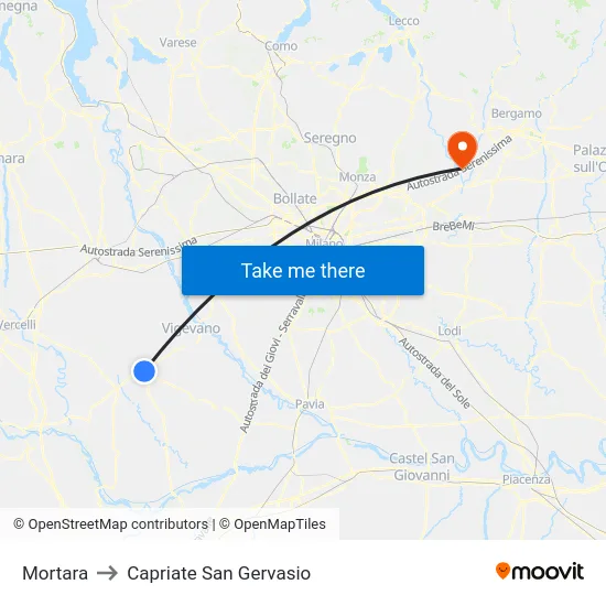 Mortara to Capriate San Gervasio map