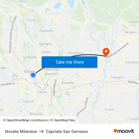 Novate Milanese to Capriate San Gervasio map