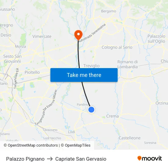 Palazzo Pignano to Capriate San Gervasio map