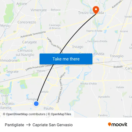 Pantigliate to Capriate San Gervasio map