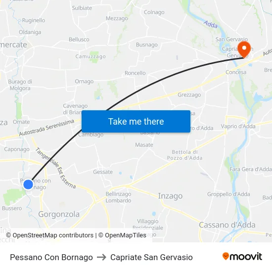 Pessano Con Bornago to Capriate San Gervasio map
