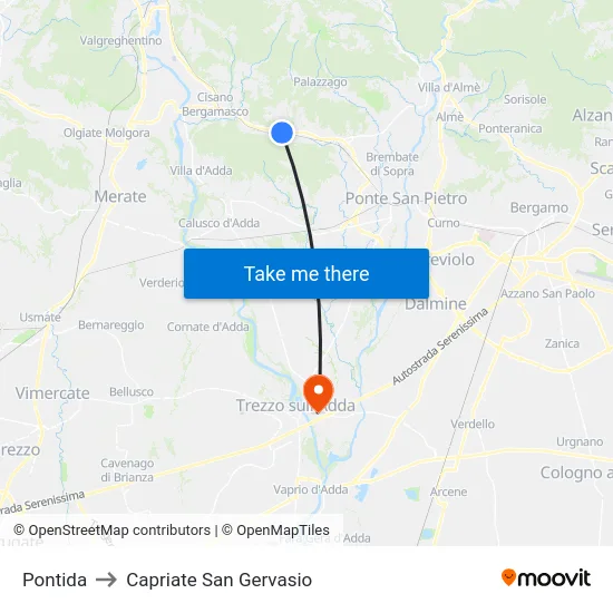 Pontida to Capriate San Gervasio map