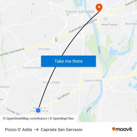 Pozzo D' Adda to Capriate San Gervasio map
