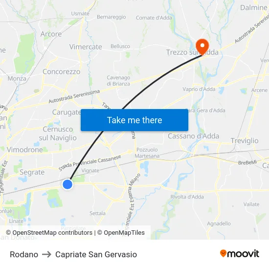 Rodano to Capriate San Gervasio map
