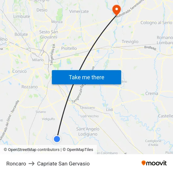 Roncaro to Capriate San Gervasio map