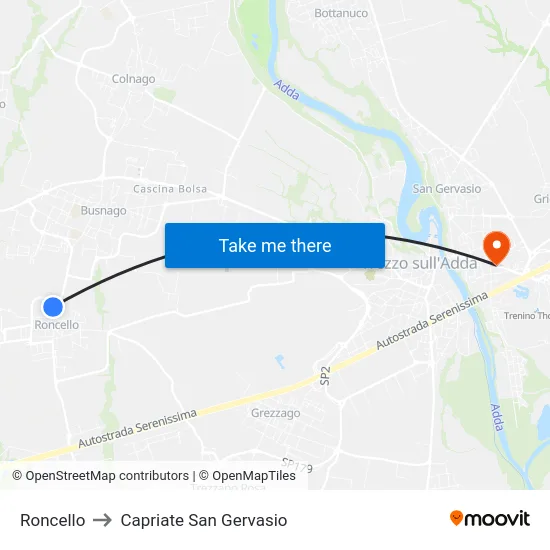 Roncello to Capriate San Gervasio map