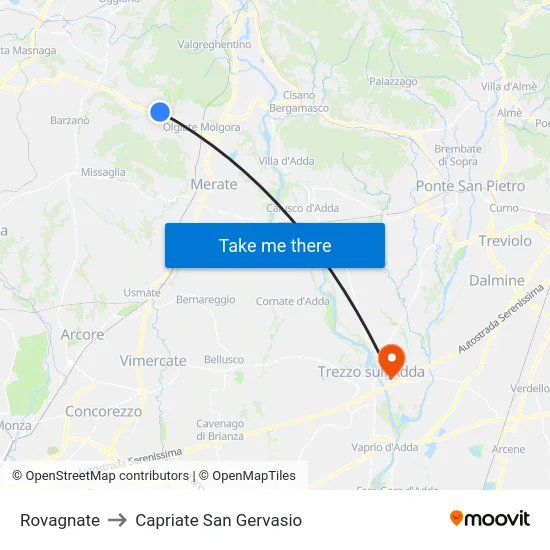 Rovagnate to Capriate San Gervasio map