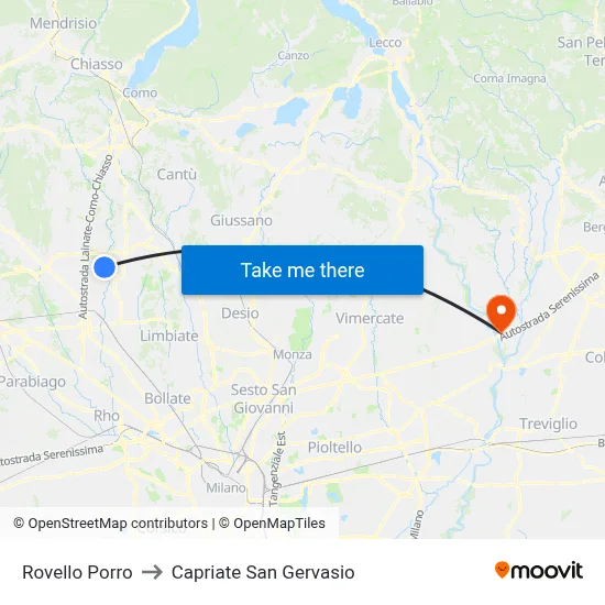 Rovello Porro to Capriate San Gervasio map