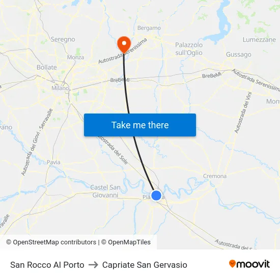 San Rocco Al Porto to Capriate San Gervasio map