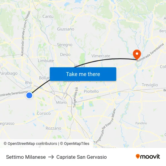 Settimo Milanese to Capriate San Gervasio map