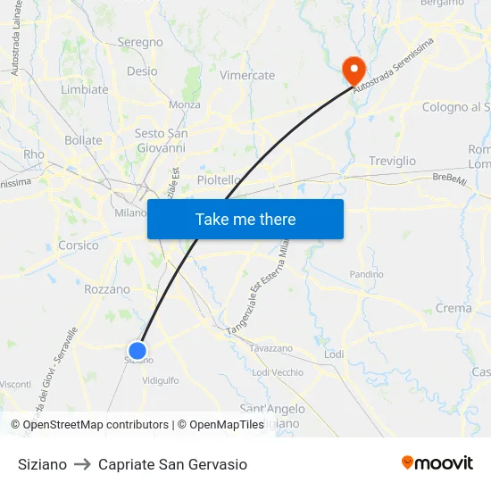 Siziano to Capriate San Gervasio map