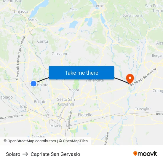 Solaro to Capriate San Gervasio map
