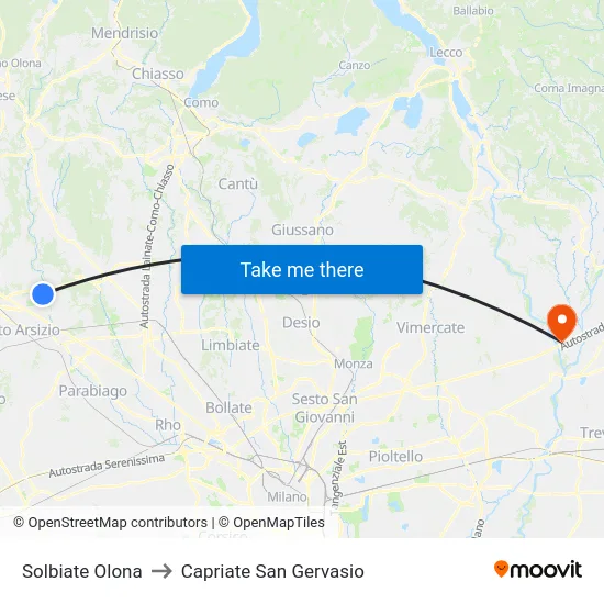 Solbiate Olona to Capriate San Gervasio map