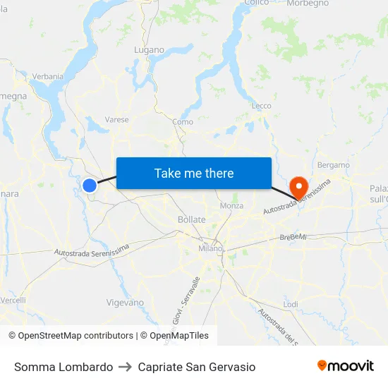 Somma Lombardo to Capriate San Gervasio map