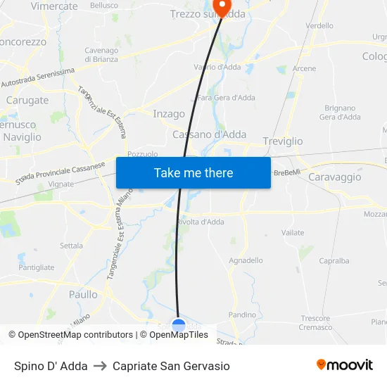 Spino D' Adda to Capriate San Gervasio map