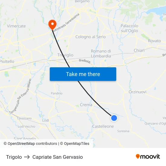 Trigolo to Capriate San Gervasio map