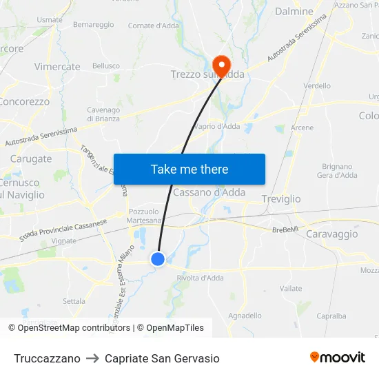Truccazzano to Capriate San Gervasio map
