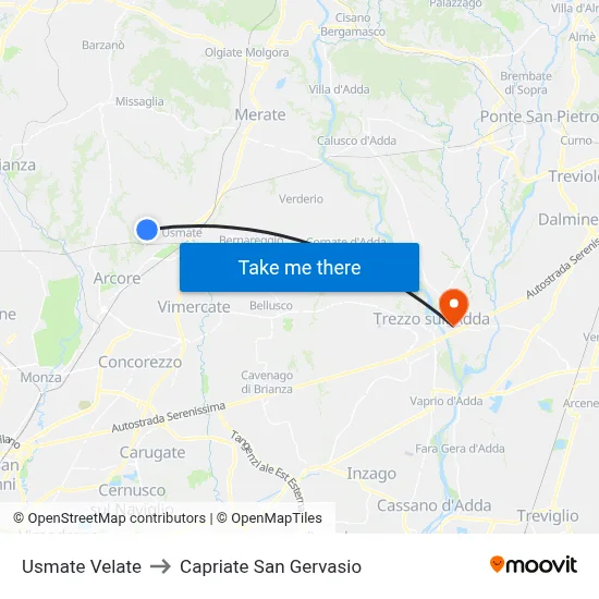 Usmate Velate to Capriate San Gervasio map