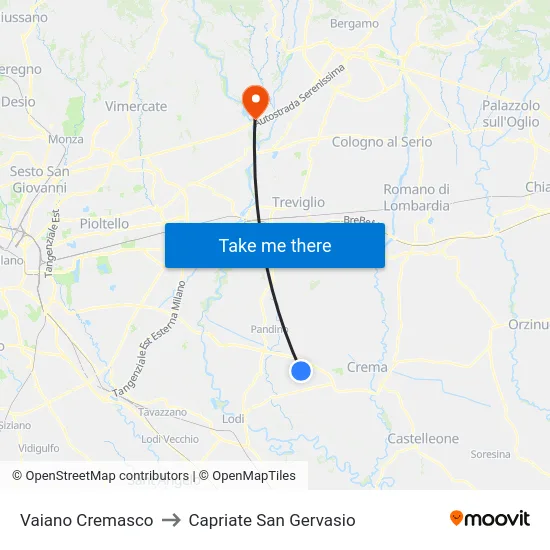 Vaiano Cremasco to Capriate San Gervasio map