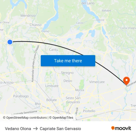 Vedano Olona to Capriate San Gervasio map